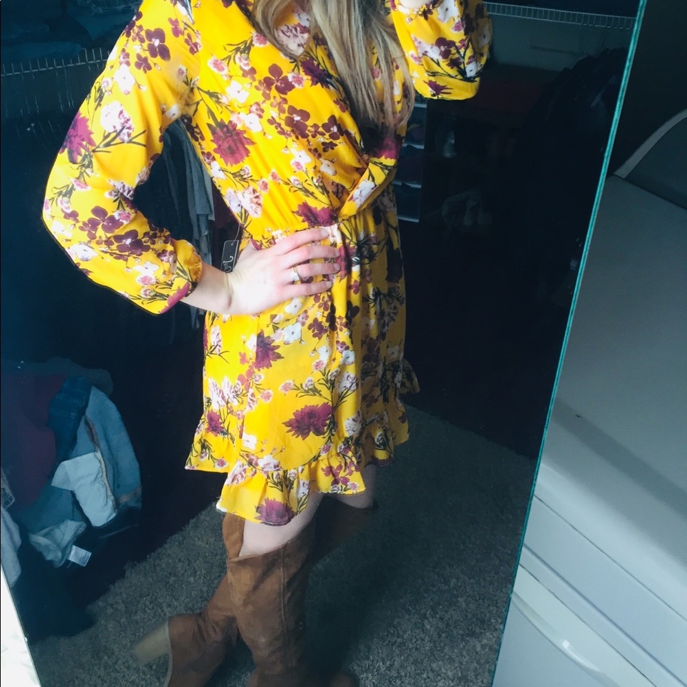 Yellow Long-Sleeve Mini Dress